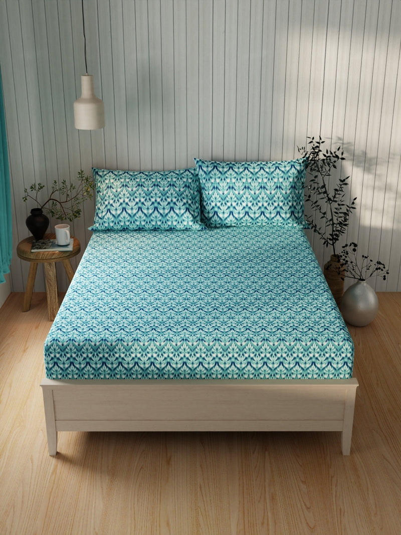 Extra Smooth Cotton Double Bedsheet With 2 Pillow Covers <small> (abstract-teal)</small>