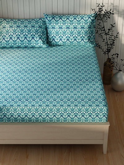 Extra Smooth Cotton Double Bedsheet With 2 Pillow Covers <small> (abstract-teal)</small>