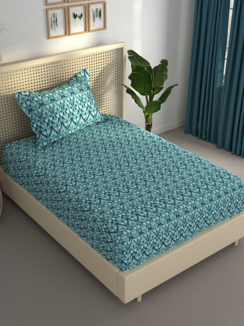 Extra Smooth Polycotton Single Bedsheet With 1 Pillow Cover <small> (abstract-teal)</small>