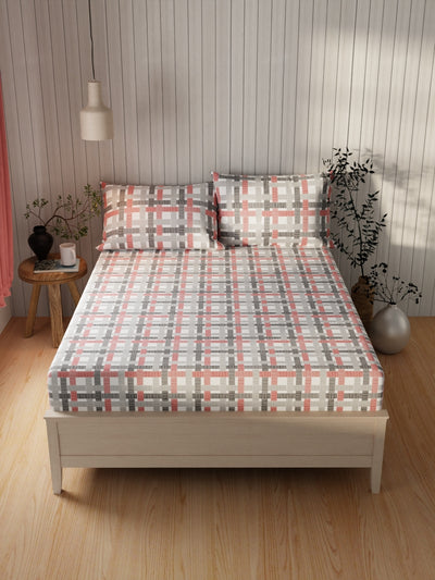 Extra Smooth Cotton Double Bedsheet With 2 Pillow Covers <small> (geometric-grey/red)</small>