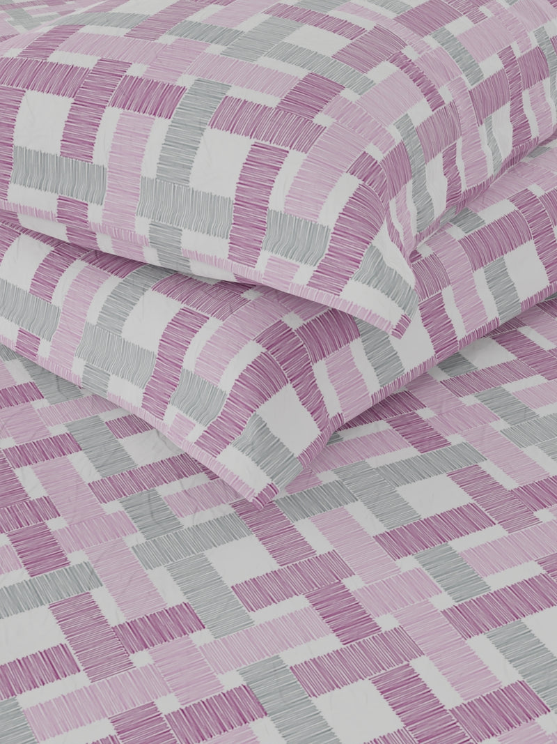 Extra Smooth Cotton Double Bedsheet With 2 Pillow Covers <small> (geometric-wine/orchid)</small>