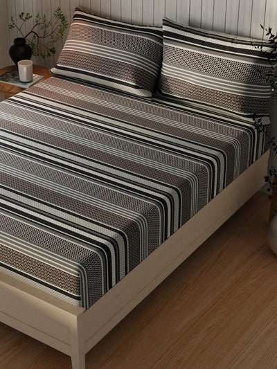 Extra Smooth Cotton Double Bedsheet With 2 Pillow Covers <small> (stripe-grey/black)</small>