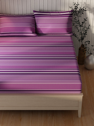 Extra Smooth Cotton Double Bedsheet With 2 Pillow Covers <small> (stripe-pink/purple)</small>