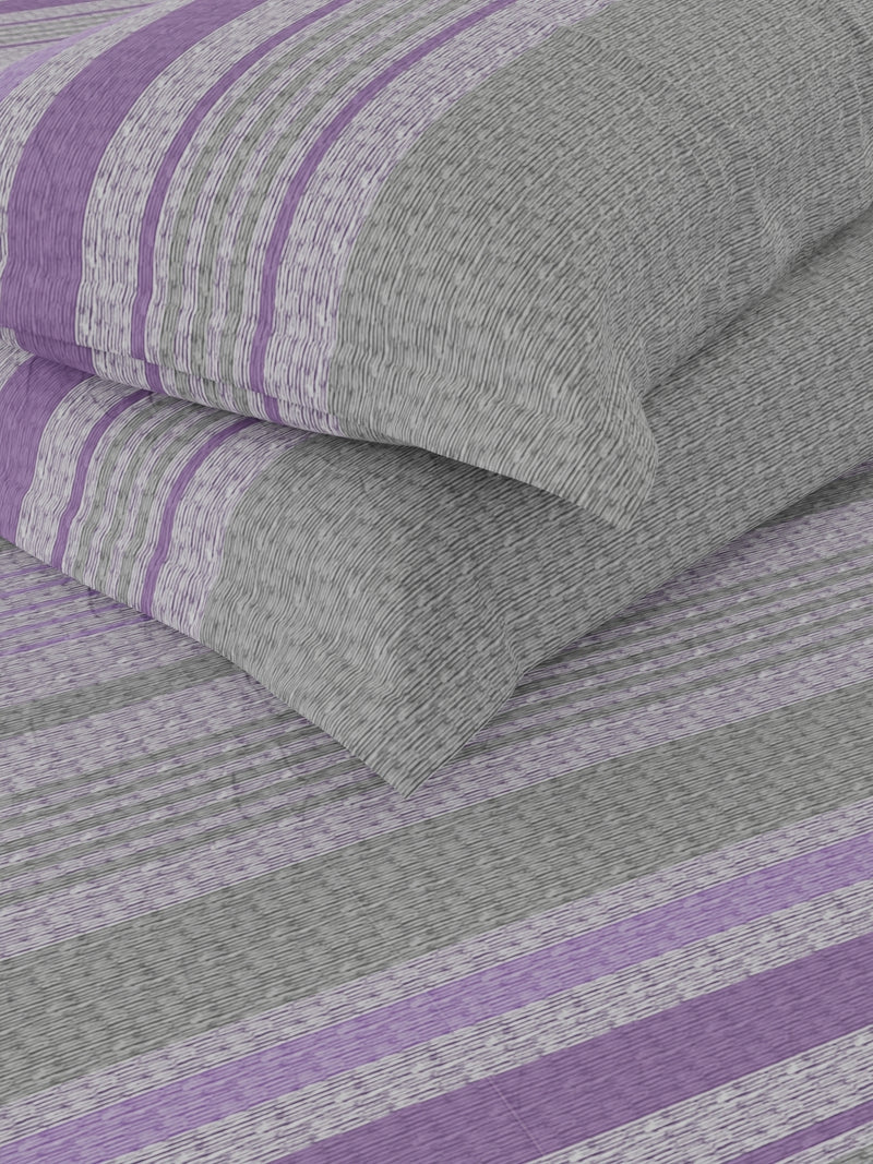 Extra Smooth Cotton Double Bedsheet With 2 Pillow Covers <small> (stripe-grey/purple)</small>