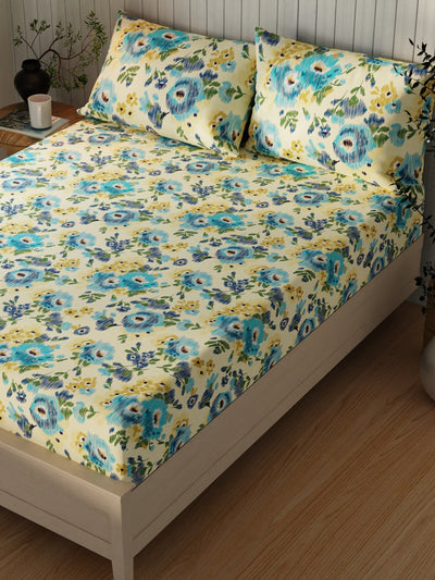 Extra Smooth Cotton Double Bedsheet With 2 Pillow Covers <small> (floral-beige/multi)</small>