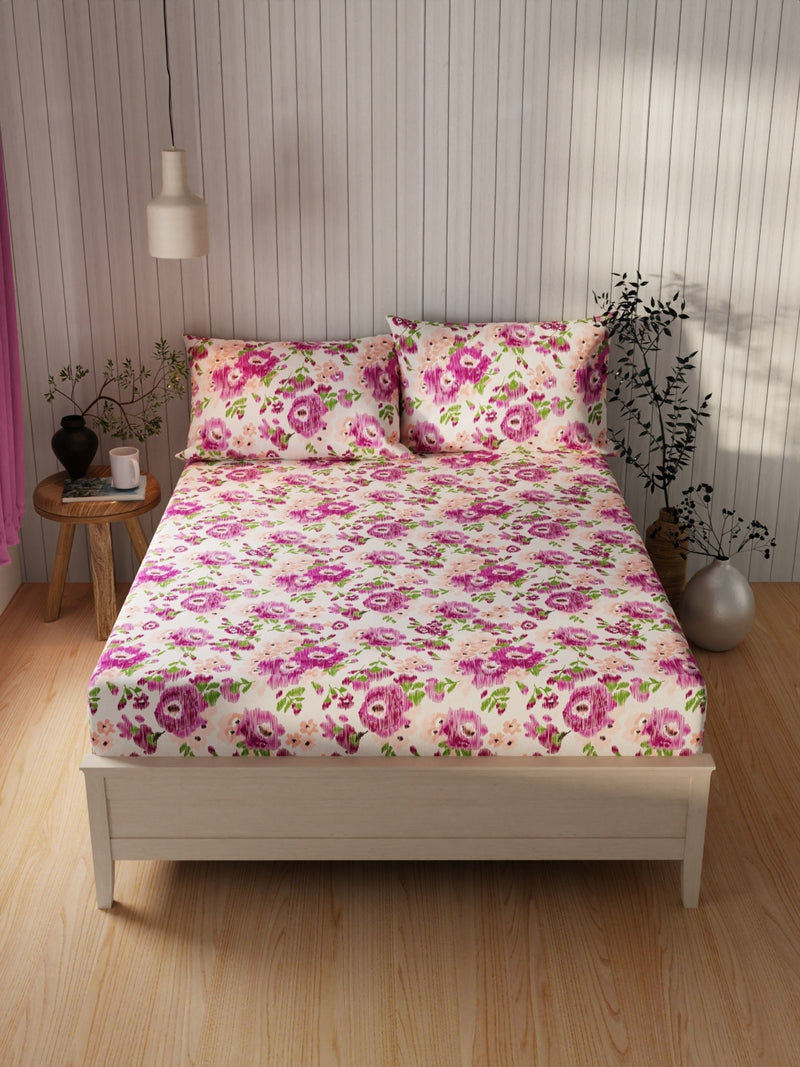 Extra Smooth Cotton Double Bedsheet With 2 Pillow Covers <small> (floral-blush/multi)</small>