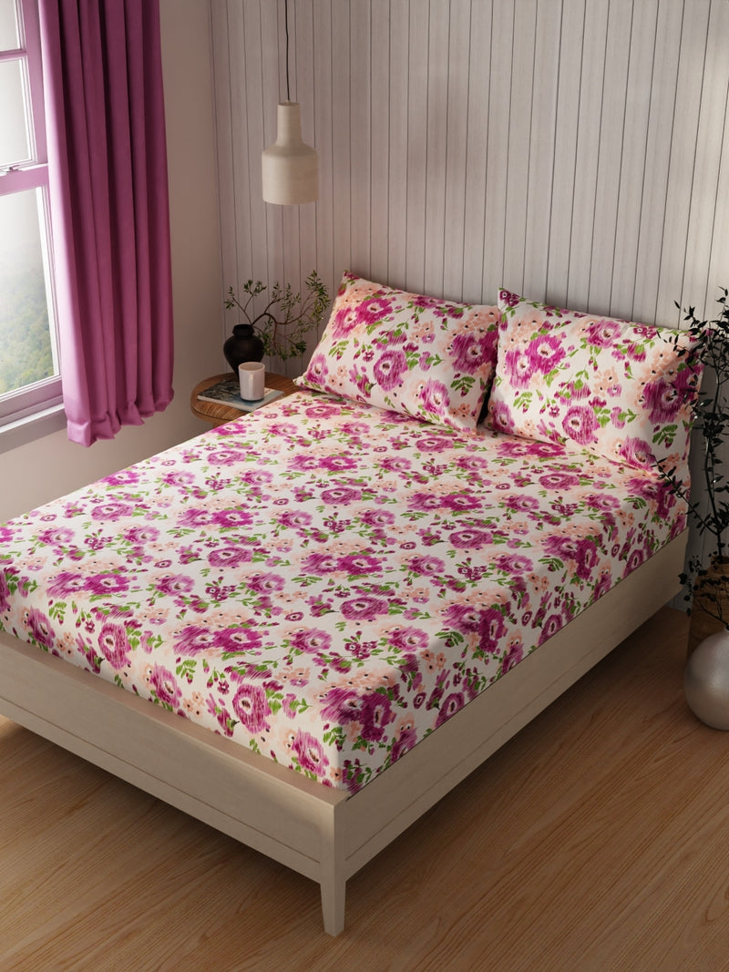 Extra Smooth Cotton Double Bedsheet With 2 Pillow Covers <small> (floral-blush/multi)</small>
