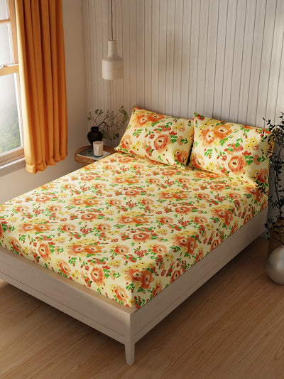 Extra Smooth Cotton Double Bedsheet With 2 Pillow Covers <small> (floral-yellow/multi)</small>