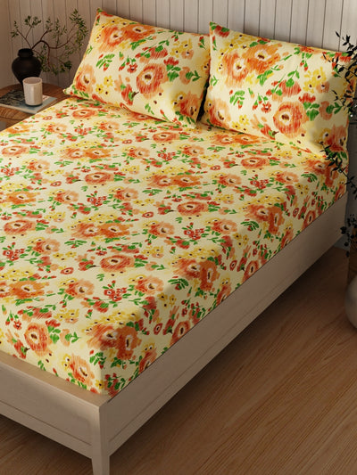 Extra Smooth Cotton Double Bedsheet With 2 Pillow Covers <small> (floral-yellow/multi)</small>