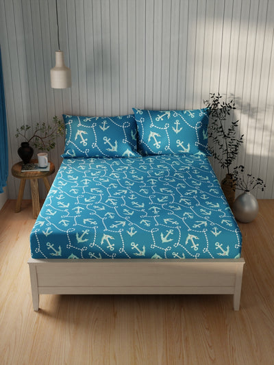 Extra Smooth Cotton Double Bedsheet With 2 Pillow Covers <small> (ornamental-turquoise)</small>