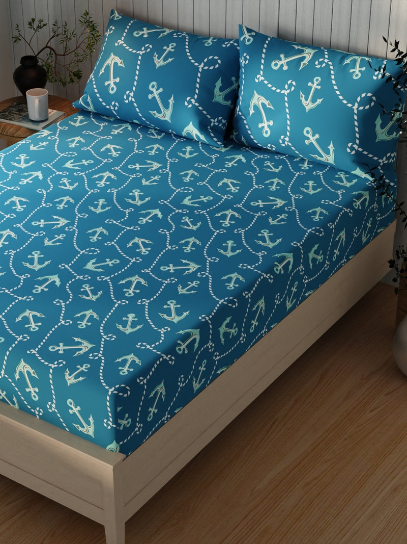 Extra Smooth Cotton Double Bedsheet With 2 Pillow Covers <small> (ornamental-turquoise)</small>