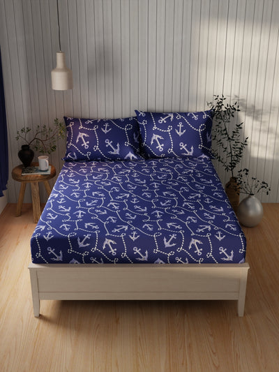 Extra Smooth Cotton Double Bedsheet With 2 Pillow Covers <small> (ornamental-indigo)</small>