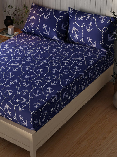 Extra Smooth Cotton Double Bedsheet With 2 Pillow Covers <small> (ornamental-indigo)</small>