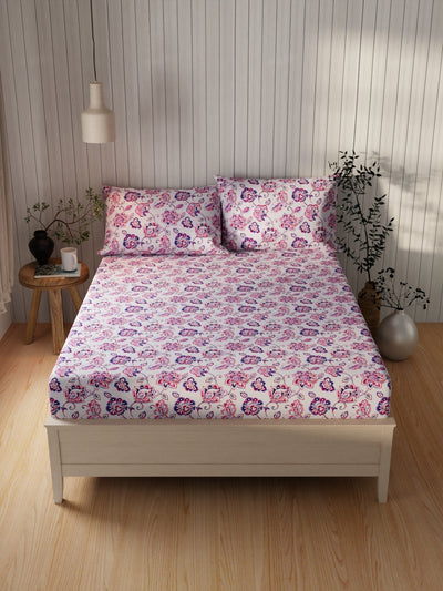 Extra Smooth Cotton Double Bedsheet With 2 Pillow Covers <small> (floral-grey/multi)</small>