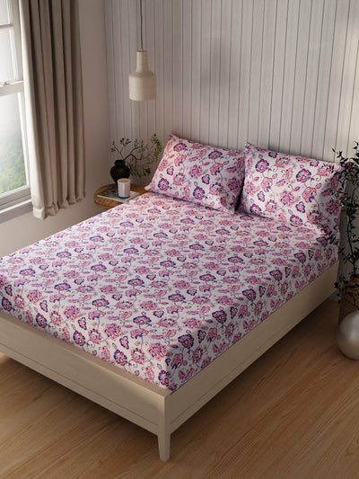 Extra Smooth Cotton Double Bedsheet With 2 Pillow Covers <small> (floral-grey/multi)</small>