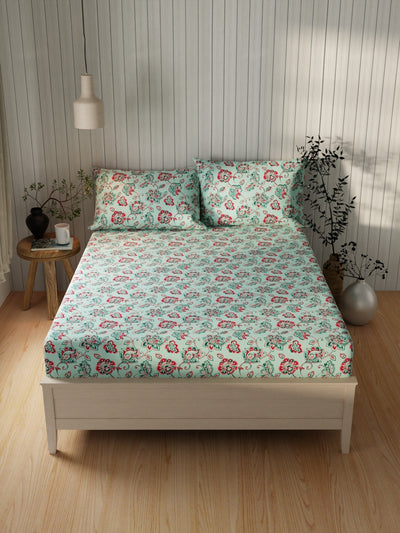 Extra Smooth Cotton Double Bedsheet With 2 Pillow Covers <small> (floral-mint/multi)</small>