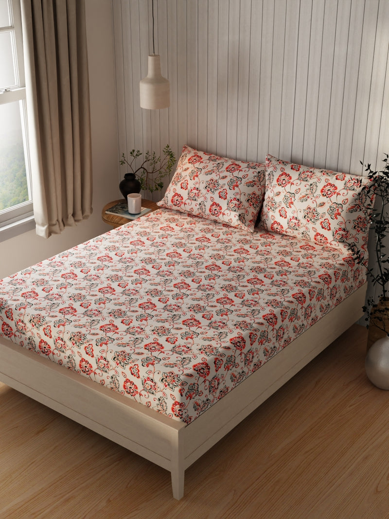Extra Smooth Cotton Double Bedsheet With 2 Pillow Covers <small> (floral-sand/multi)</small>