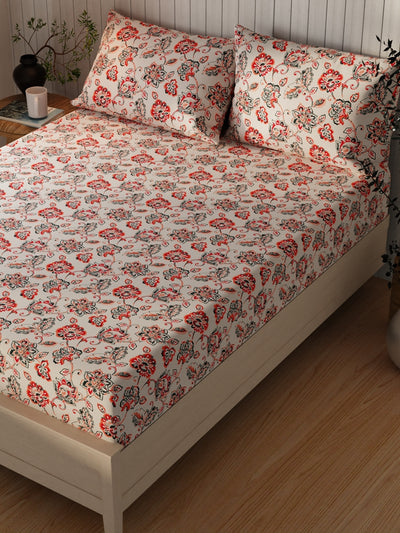 Extra Smooth Cotton Double Bedsheet With 2 Pillow Covers <small> (floral-sand/multi)</small>
