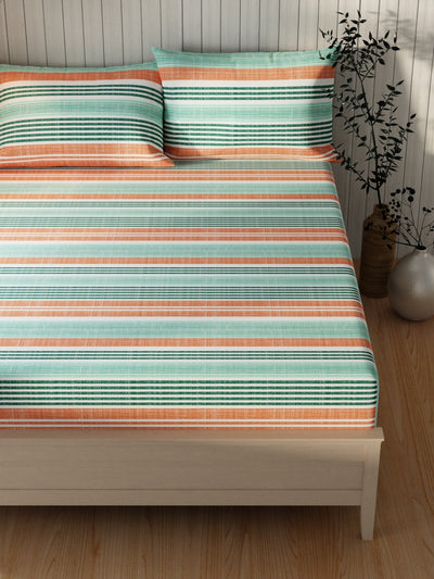 Extra Smooth Cotton Double Bedsheet With 2 Pillow Covers <small> (stripe-red/green)</small>