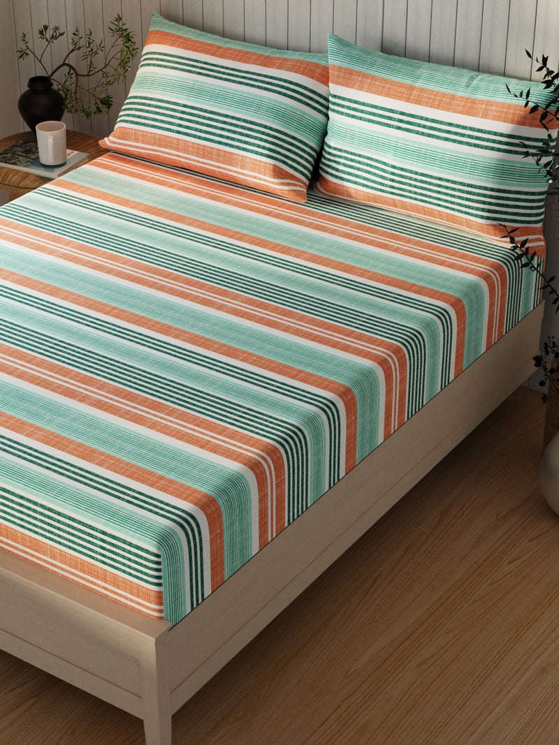 Extra Smooth Cotton Double Bedsheet With 2 Pillow Covers <small> (stripe-red/green)</small>
