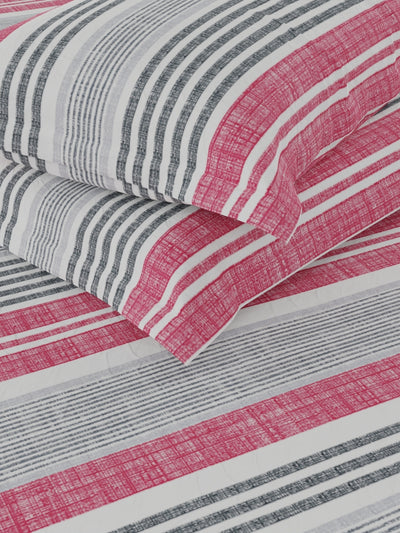 Extra Smooth Cotton Double Bedsheet With 2 Pillow Covers <small> (stripe-red/grey)</small>