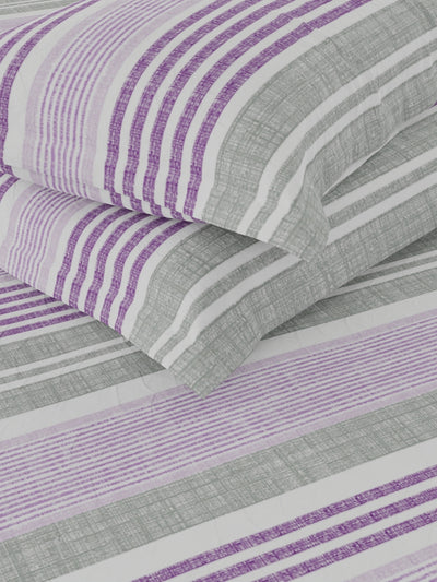 Extra Smooth Cotton Double Bedsheet With 2 Pillow Covers <small> (stripe-purple/grey)</small>