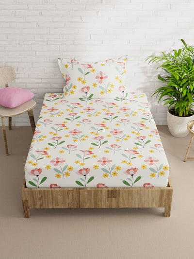 Extra Smooth Micro Single Bedsheet With 1 Pillow Cover <small> (floral-cream/multi)</small>