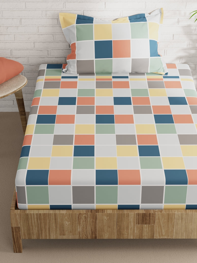 Extra Smooth Micro Single Bedsheet With 1 Pillow Cover <small> (checks-multi)</small>