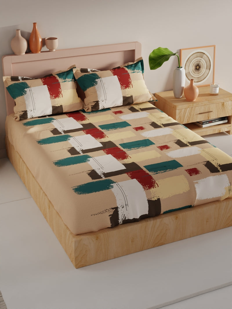 Bamboo Micro King Bedsheet With 2 Pillow Covers <small> (geometric-beige/multi)</small>