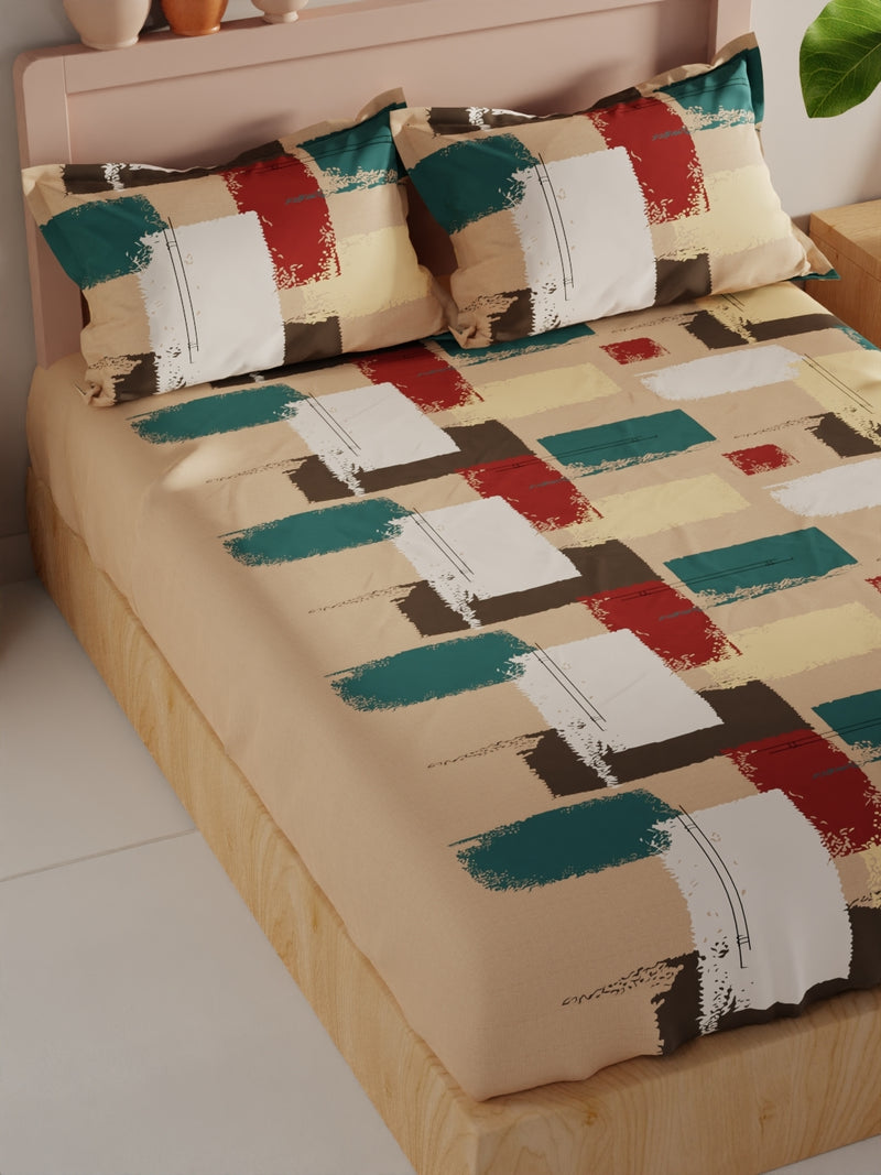 Bamboo Micro King Bedsheet With 2 Pillow Covers <small> (geometric-beige/multi)</small>