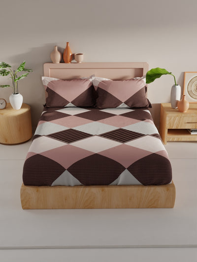 Bamboo Micro King Bedsheet With 2 Pillow Covers <small> (geometric-brown/multi)</small>