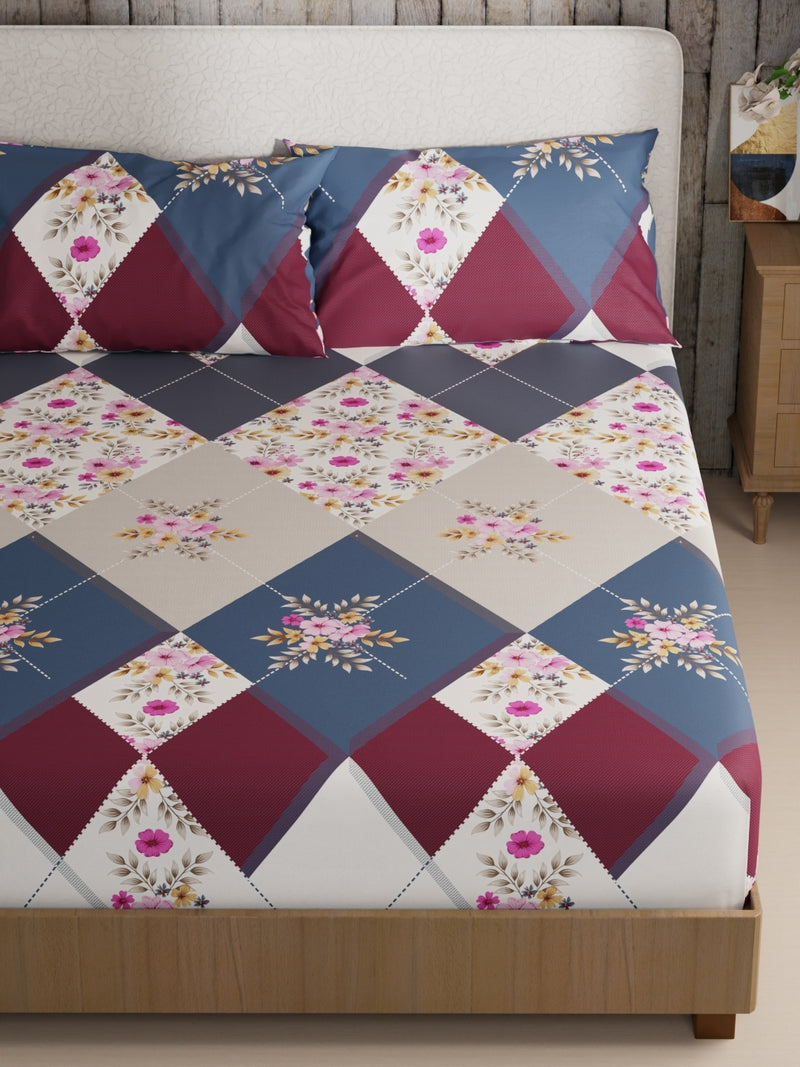 Bamboo Micro King Bedsheet With 2 Pillow Covers <small> (floral-pink/multi)</small>