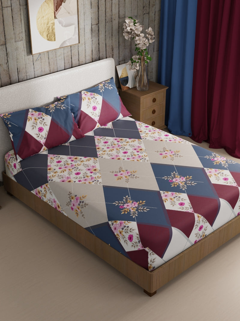 Bamboo Micro King Bedsheet With 2 Pillow Covers <small> (floral-pink/multi)</small>