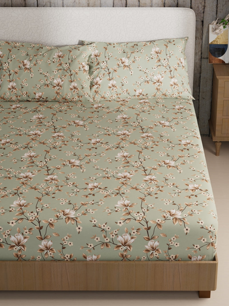 Bamboo Micro King Bedsheet With 2 Pillow Covers <small> (floral-sage)</small>