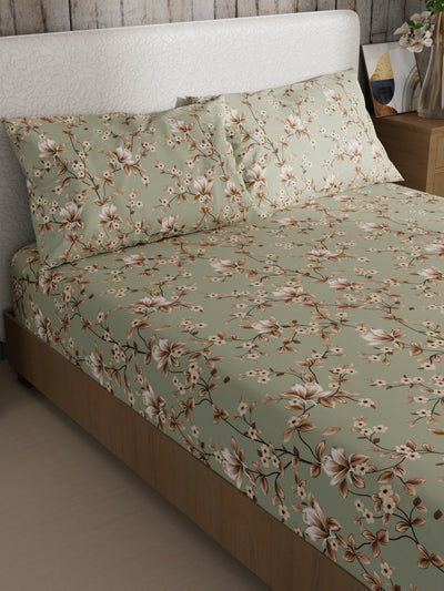 Bamboo Micro King Bedsheet With 2 Pillow Covers <small> (floral-sage)</small>