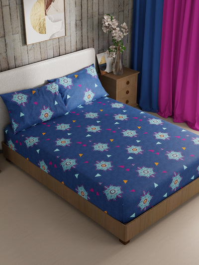 Bamboo Micro King Bedsheet With 2 Pillow Covers <small> (ornamental-navy/blue)</small>