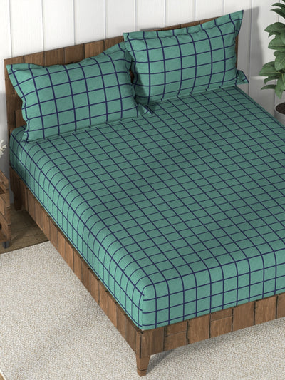 Super Soft 100% Cotton King Bedsheet And 2 Pillow Covers <small> (checks-green)</small>