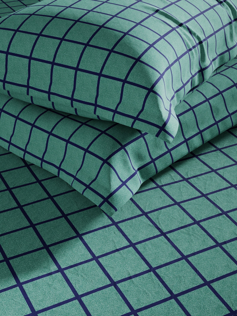 Super Soft 100% Cotton King Bedsheet And 2 Pillow Covers <small> (checks-green)</small>