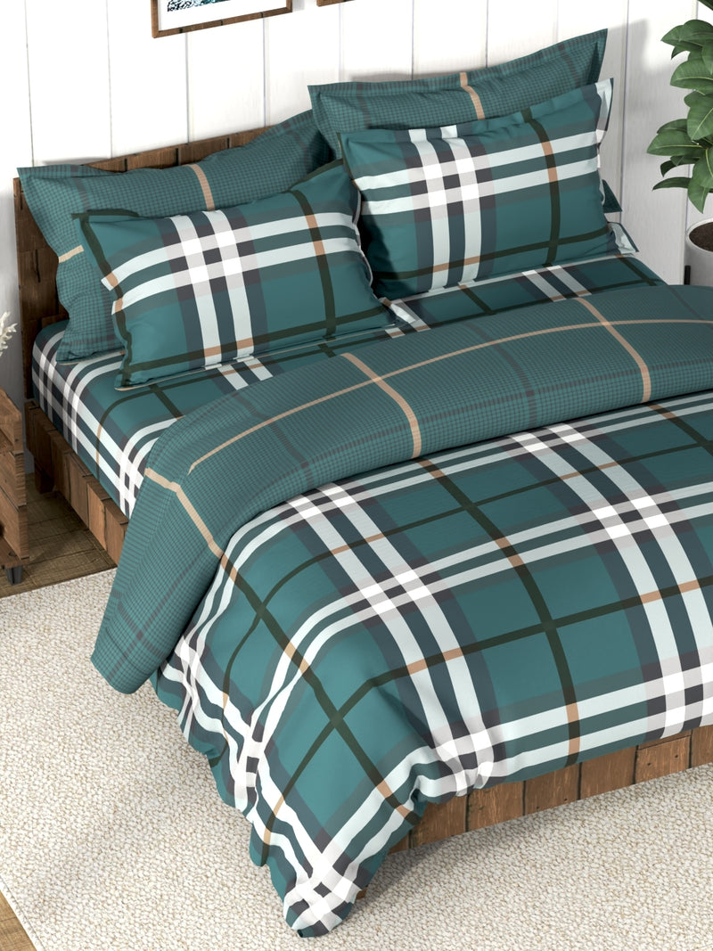 Super Soft 100% Cotton Double Comforter With 1 King Bedsheet And 2 Pillow Covers For All Weather <small> (checks-green)</small>