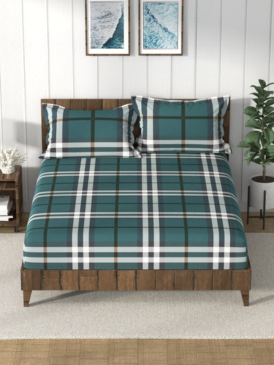Super Soft 100% Cotton King Bedsheet And 2 Pillow Covers <small> (checks-green)</small>