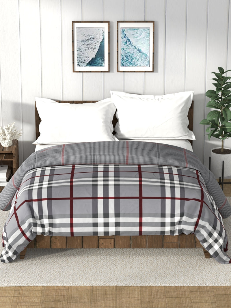 Super Soft 100% Cotton Fabric Comforter For All Weather <small> (checks-steelgrey)</small>