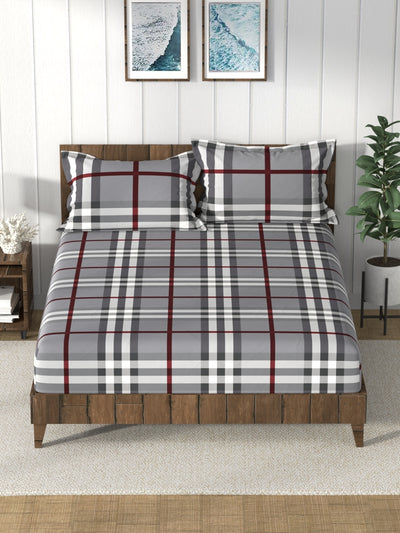 Super Soft 100% Cotton King Bedsheet And 2 Pillow Covers <small> (checks-steelgrey)</small>