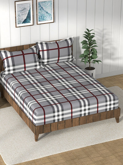 Super Soft 100% Cotton King Bedsheet And 2 Pillow Covers <small> (checks-steelgrey)</small>