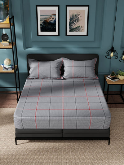 Super Soft 100% Cotton King Bedsheet And 2 Pillow Covers <small> (checks-steelgrey)</small>