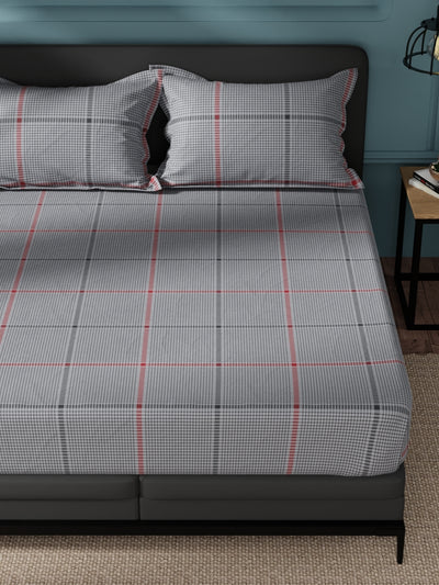 Super Soft 100% Cotton King Bedsheet And 2 Pillow Covers <small> (checks-steelgrey)</small>