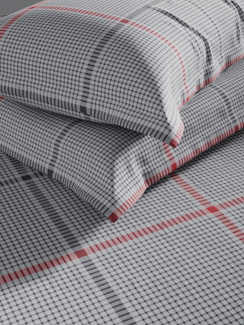 Super Soft 100% Cotton King Bedsheet And 2 Pillow Covers <small> (checks-steelgrey)</small>