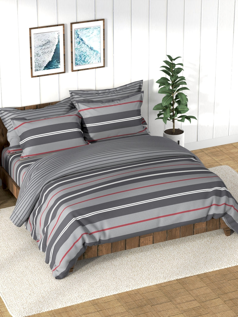 Super Soft 100% Cotton Double Comforter With 1 King Bedsheet And 2 Pillow Covers For All Weather <small> (stripe-grey)</small>