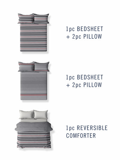 Super Soft 100% Cotton Double Comforter With 1 King Bedsheet And 2 Pillow Covers For All Weather <small> (stripe-grey)</small>