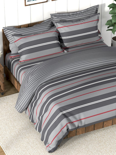 Super Soft 100% Cotton Double Comforter With 1 King Bedsheet And 2 Pillow Covers For All Weather <small> (stripe-grey)</small>