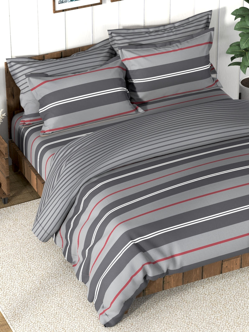 Super Soft 100% Cotton Double Comforter With 1 King Bedsheet And 2 Pillow Covers For All Weather <small> (stripe-grey)</small>
